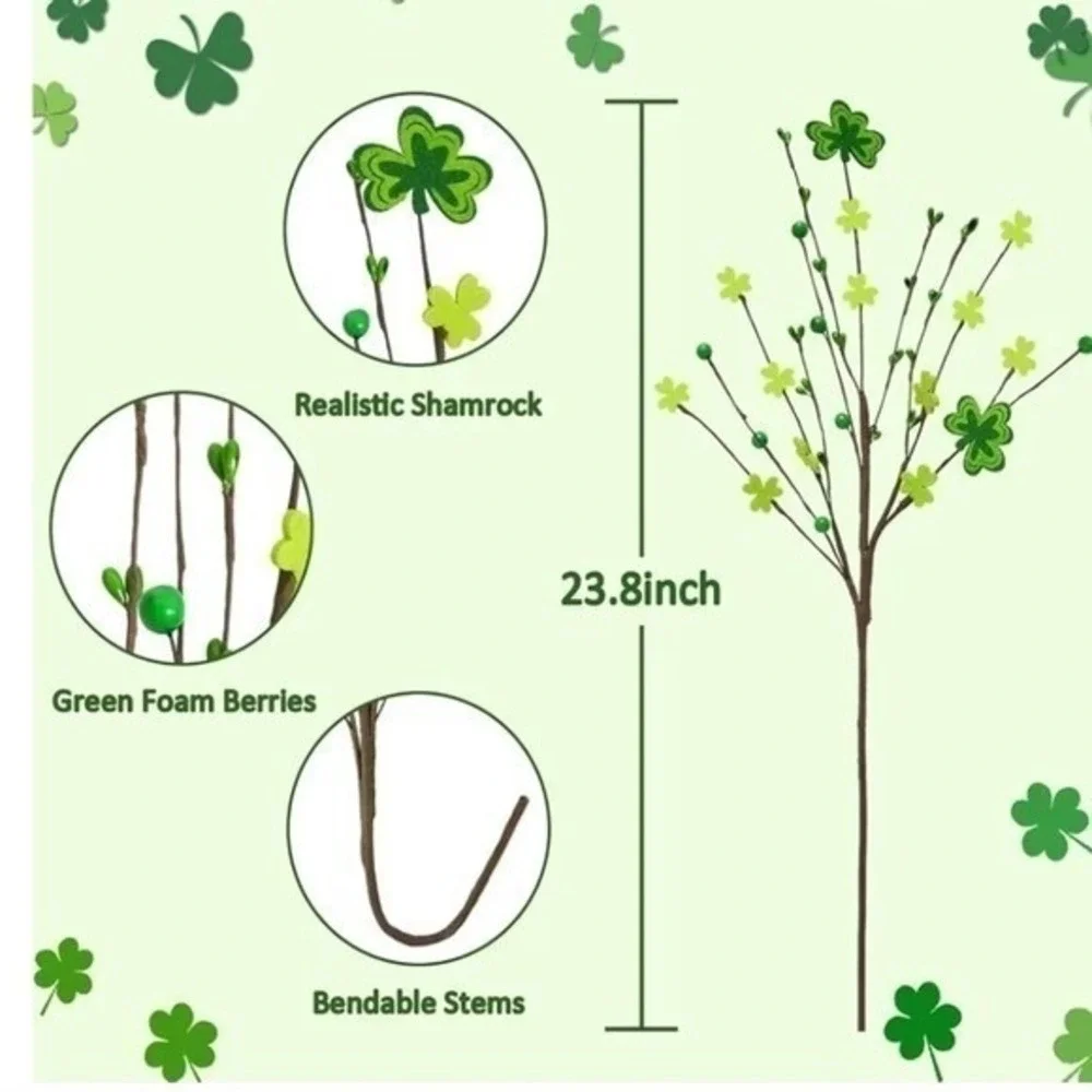 St. Patricks Day Green Clover Pip Berries Floral Pick Stem Spray‎ Branch